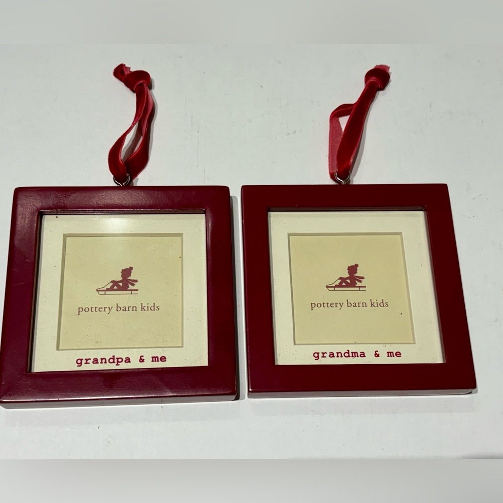 Pottery Barn Kids Set of Red 4X4 inches Picture Frames ornament velvet ribbon.